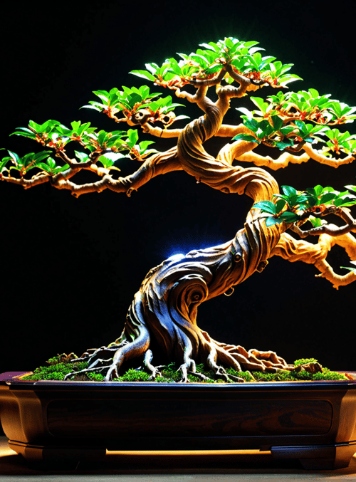 bonsai, tree, plant, pot, roots, leaves, branches, trunk, moss, container