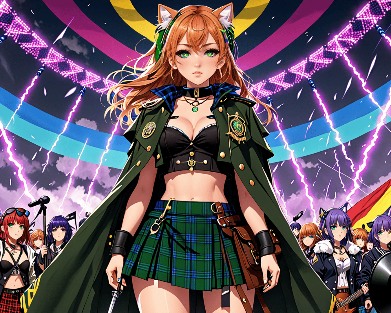 AI generated wallpaper featuring anime girl, cat ears, band