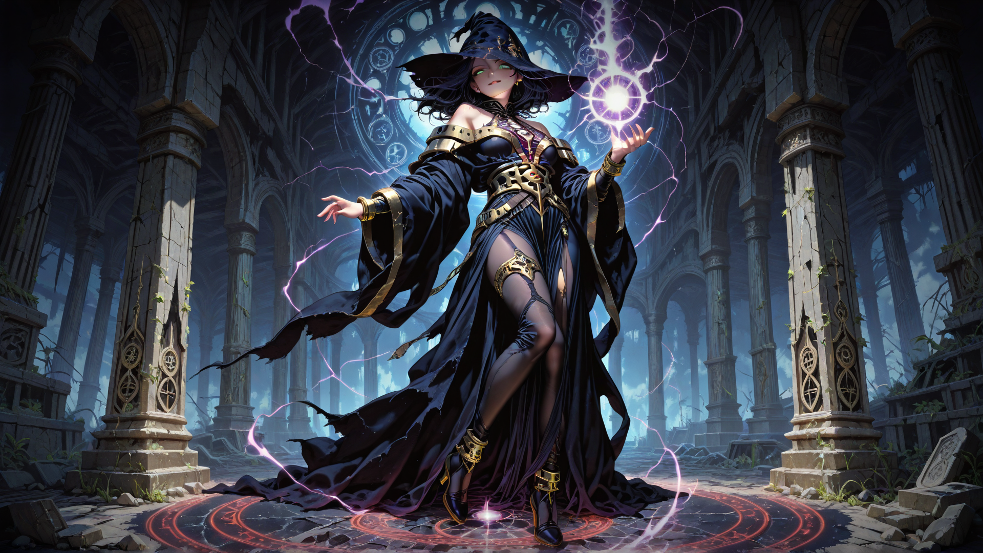 AI generated wallpaper featuring witch, mage, spellcaster