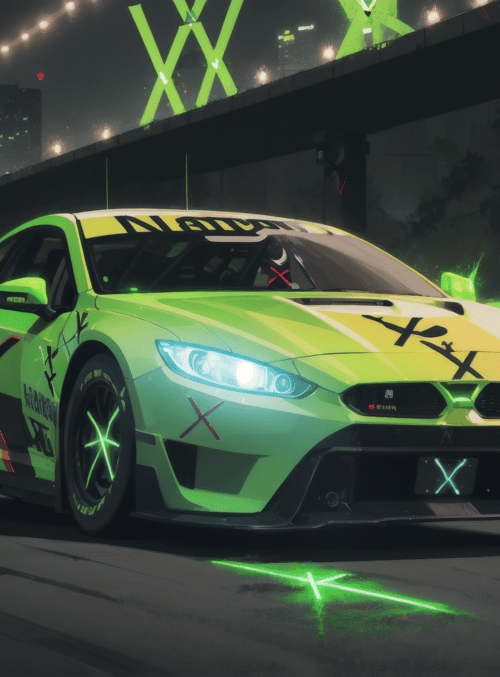 car, race car, street, neon, urban, speed, track, light, graphic, x