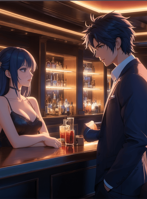 woman, man, bar