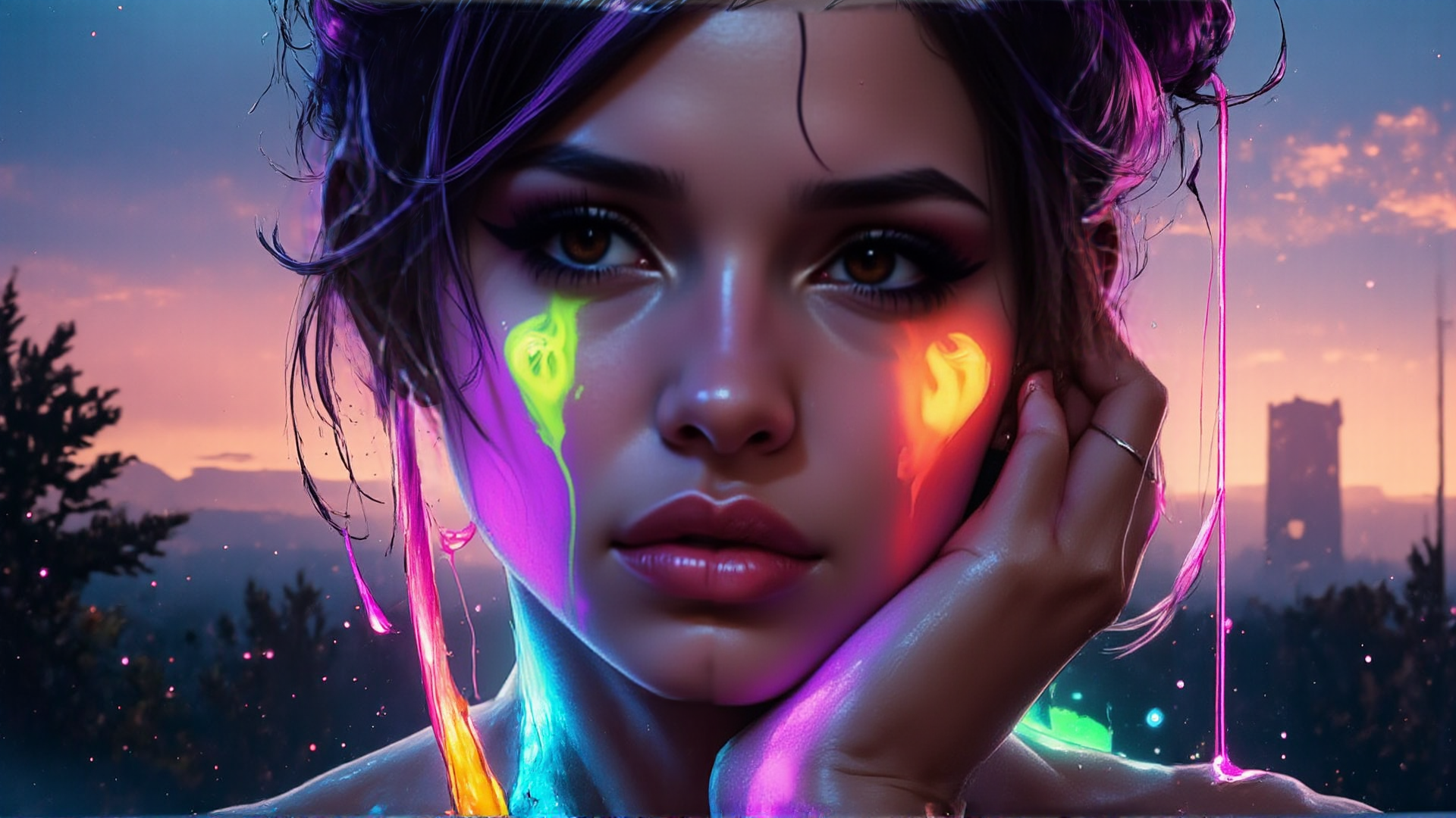 AI generated wallpaper featuring woman, face, paint