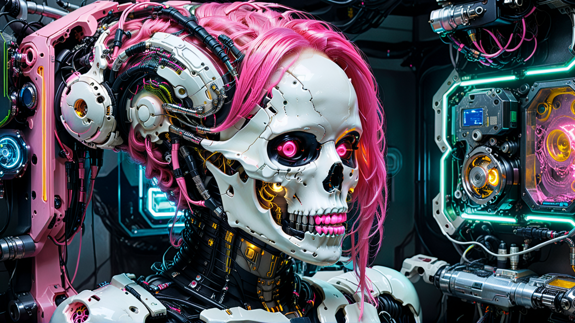 AI generated wallpaper featuring robot, skeleton, cybernetic