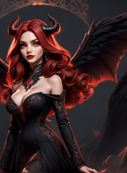 devil, woman, wings, candles, horn
