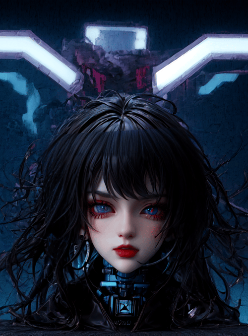cyborg, girl, neon