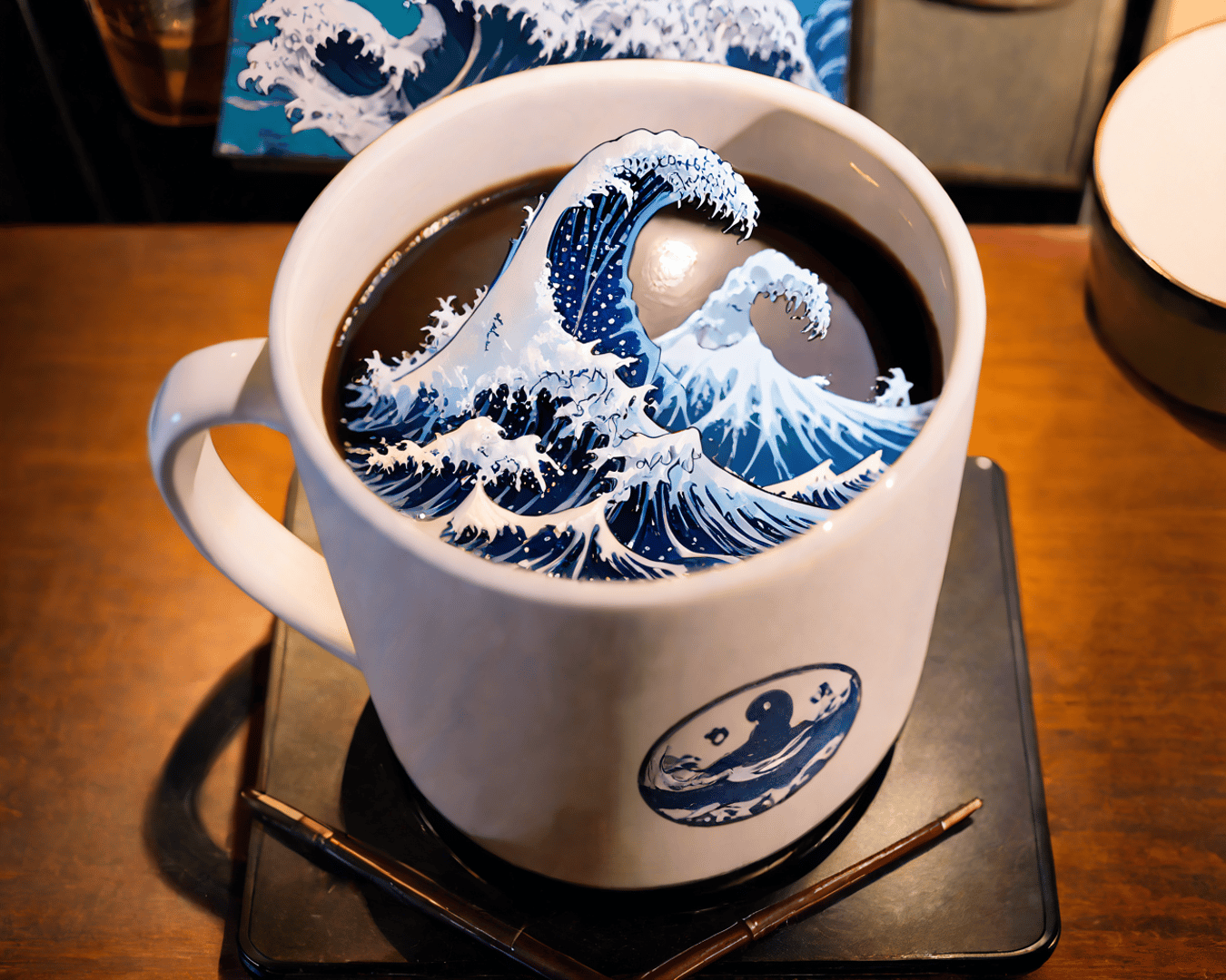 AI generated wallpaper featuring cup, wave, mug