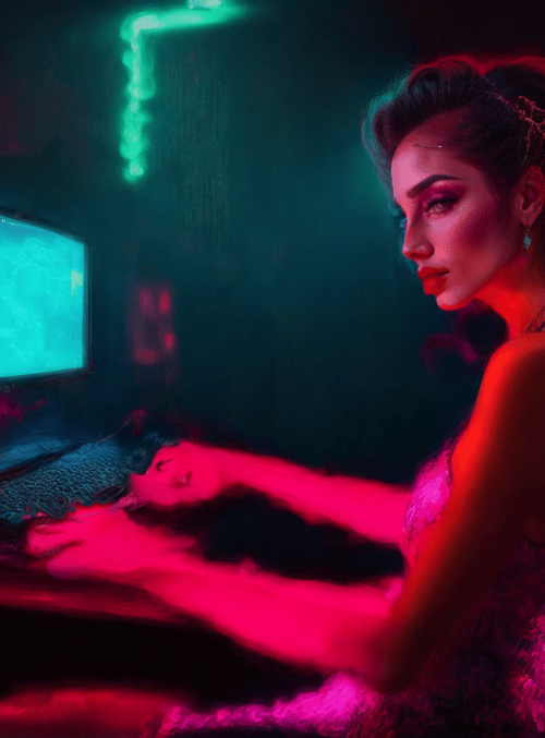 woman, computer, monitor