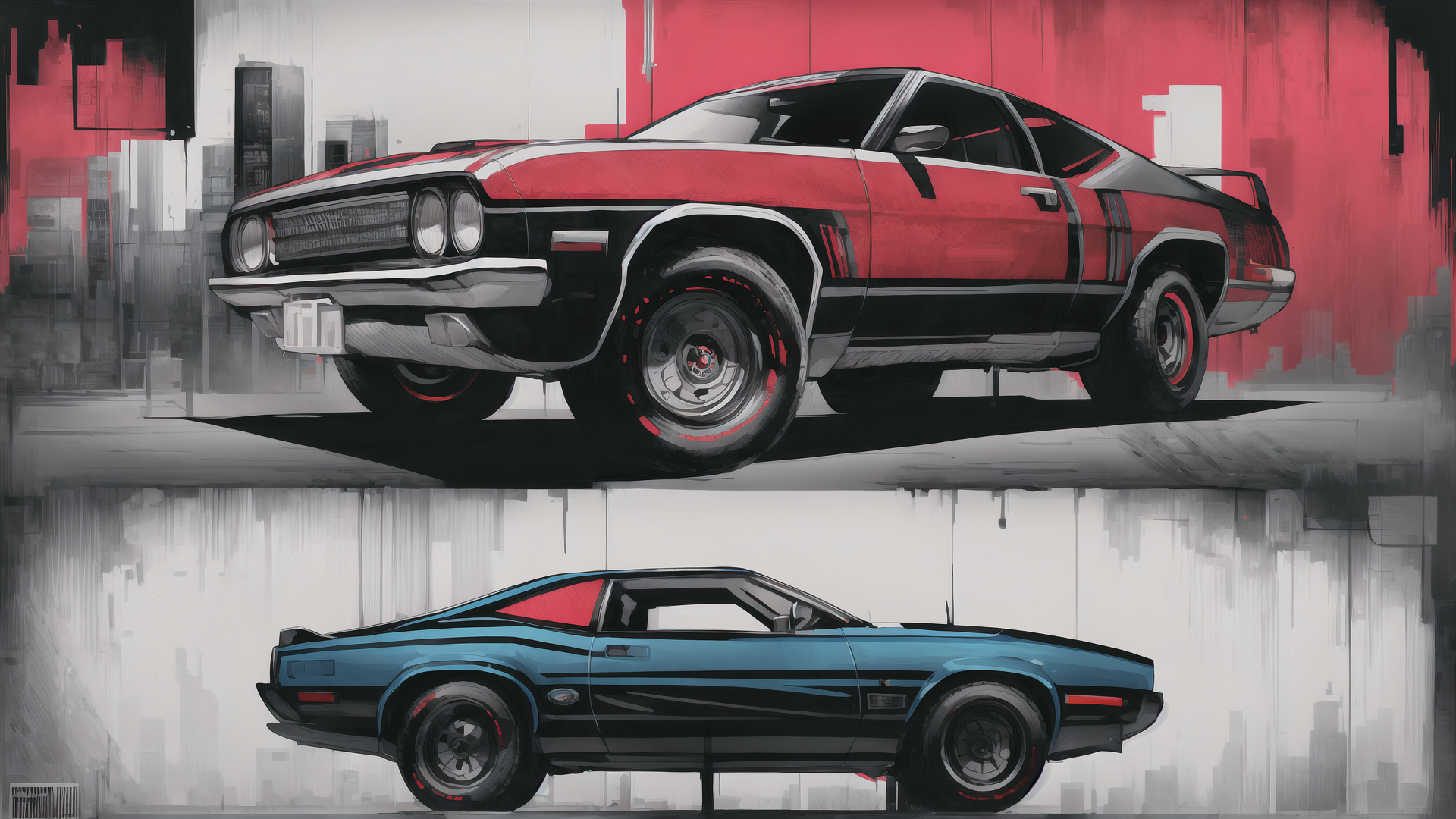 AI generated wallpaper featuring car, classic car, muscle car, sports car