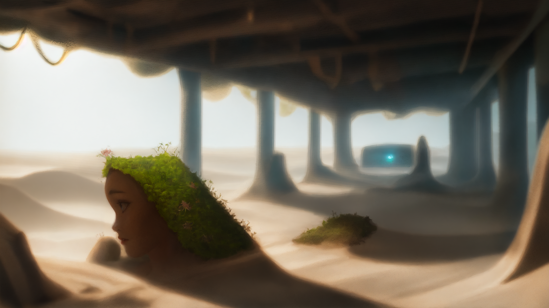 AI generated wallpaper featuring woman, nature, structure