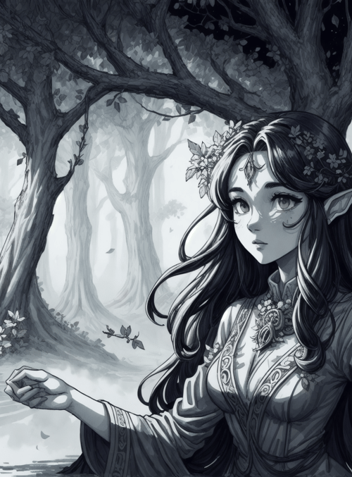 elf, forest, trees, woman