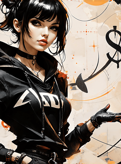 woman, flower, dollar sign, hoodie, gloves