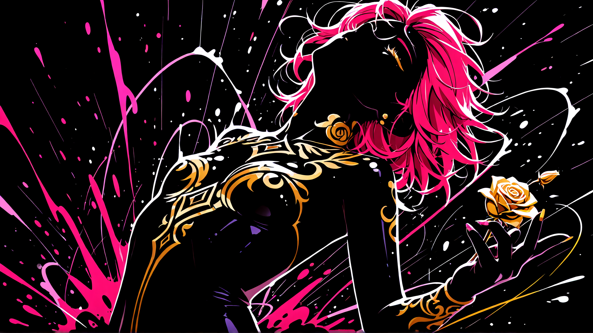AI generated wallpaper featuring woman, rose, silk