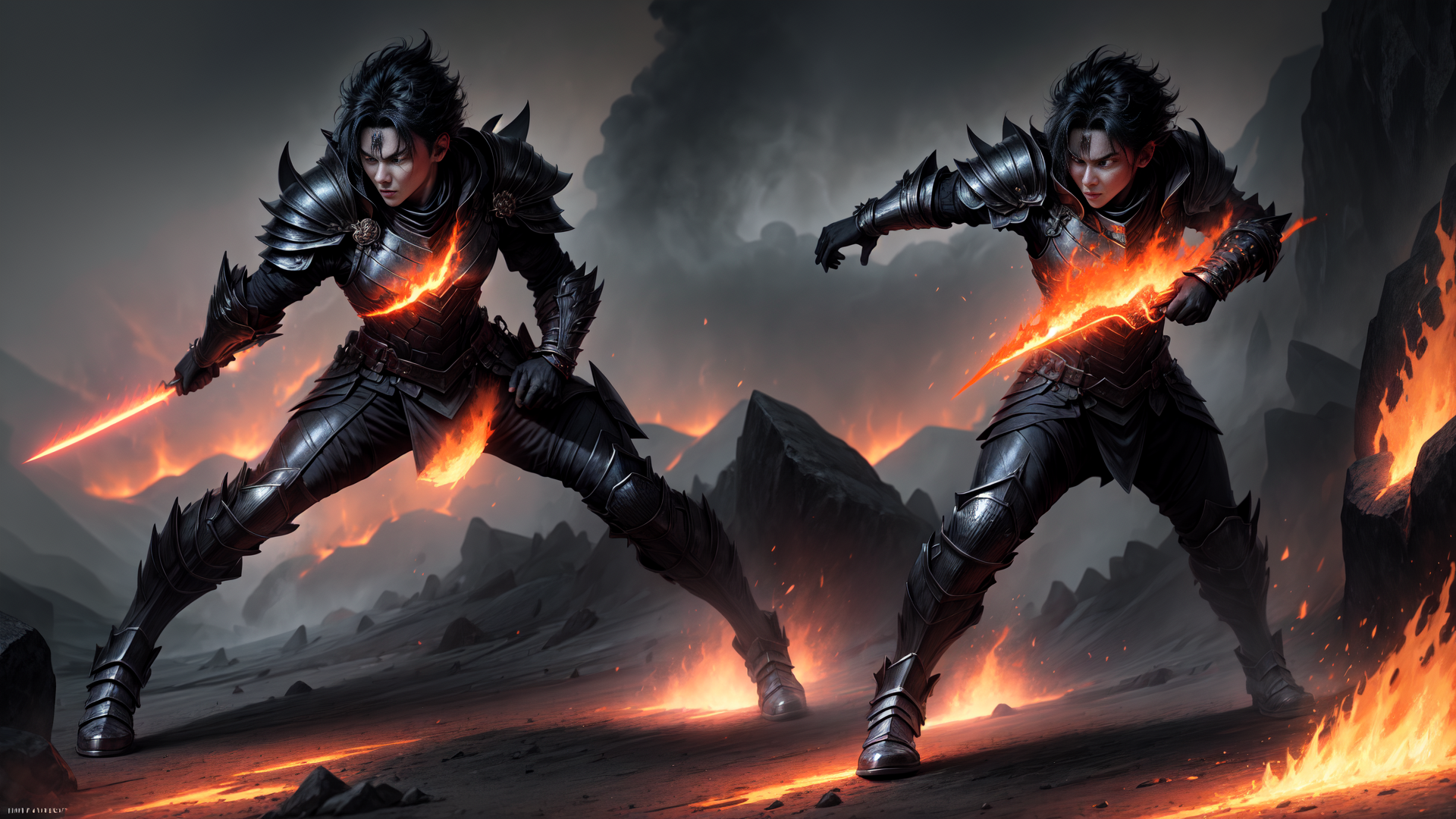 AI generated wallpaper featuring warrior, armor, fire