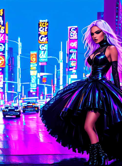 woman, city, neon