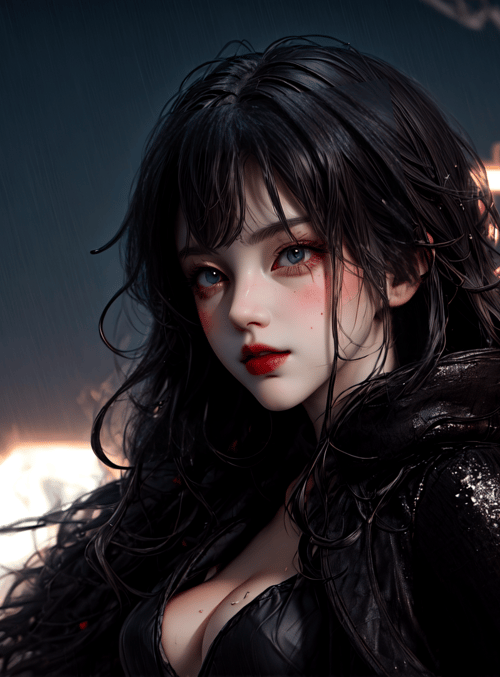 woman, rain, street
