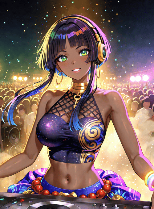dj, anime girl, crowd