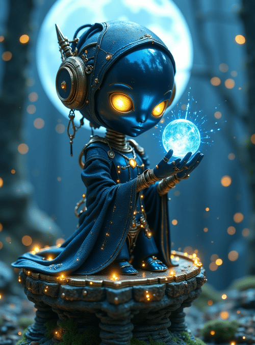 alien, crystal ball, statue