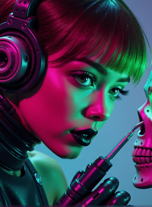 human, robot, skull