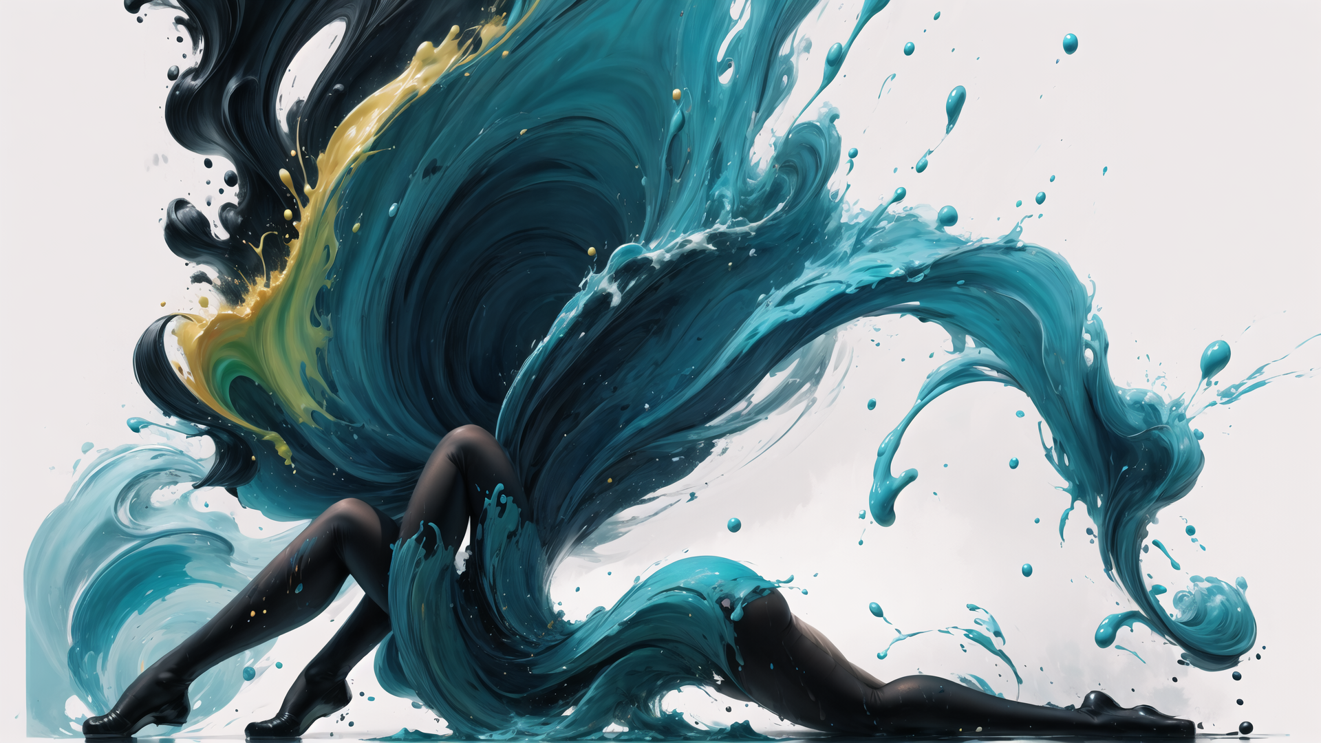 AI generated wallpaper featuring woman, paint, waves