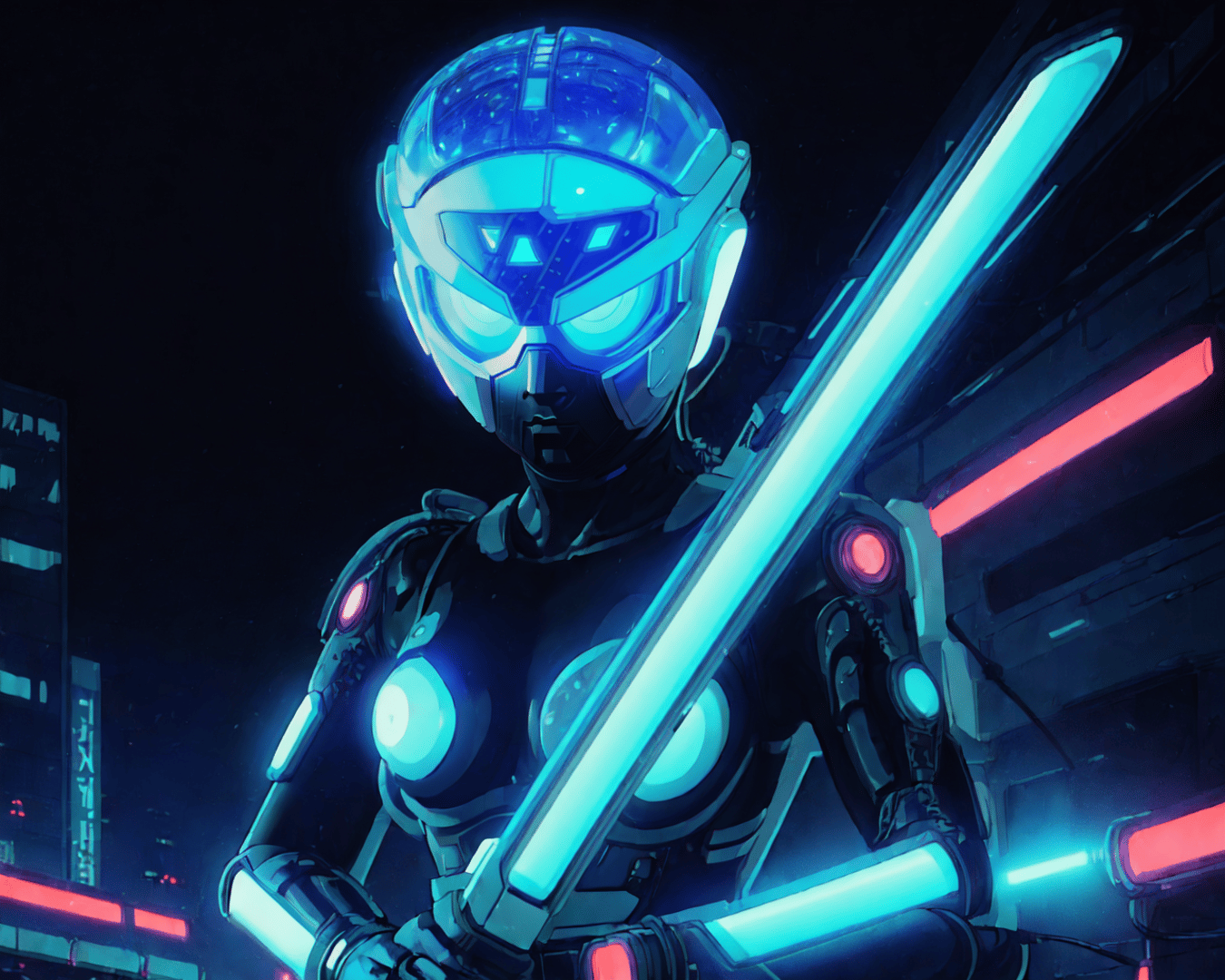 AI generated wallpaper featuring robot, lightsaber