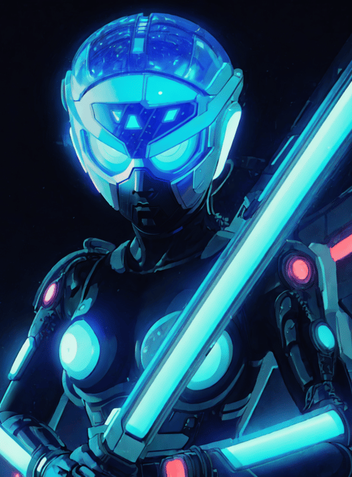 robot, lightsaber