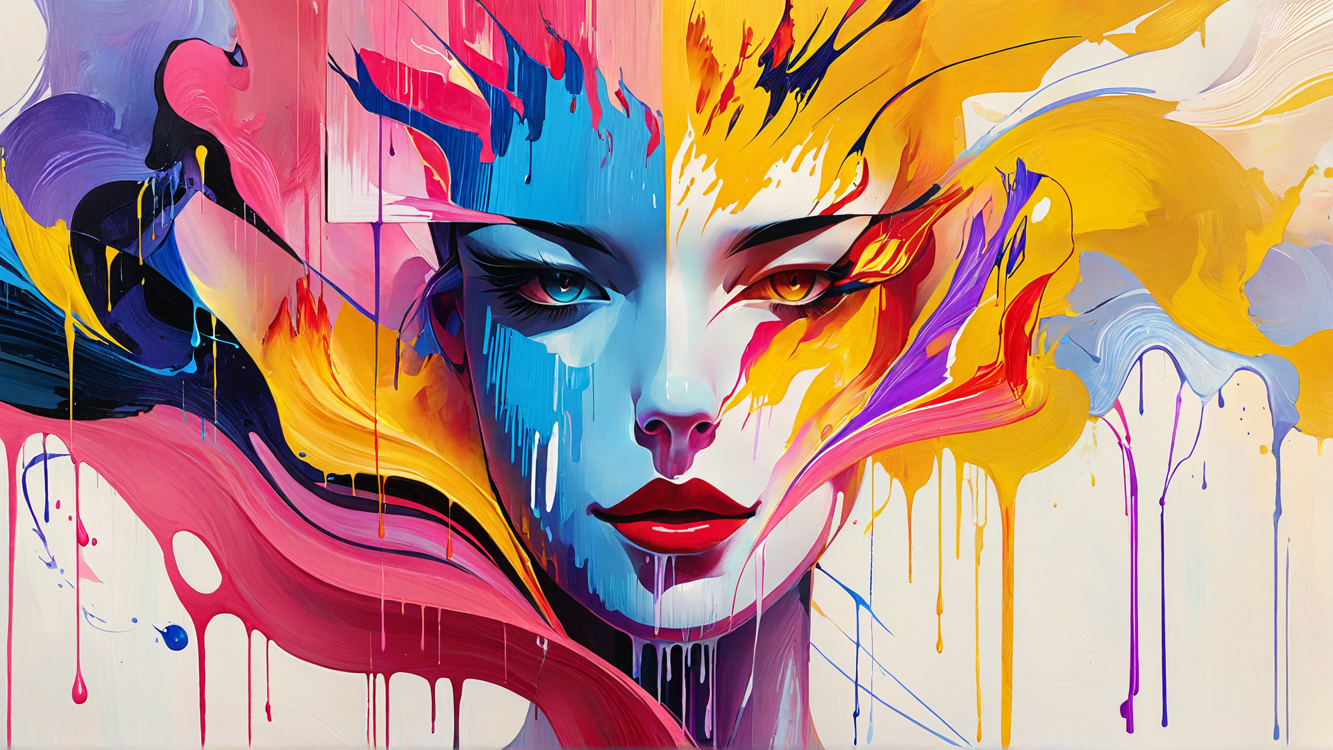 AI generated wallpaper featuring face, paint, artwork, woman