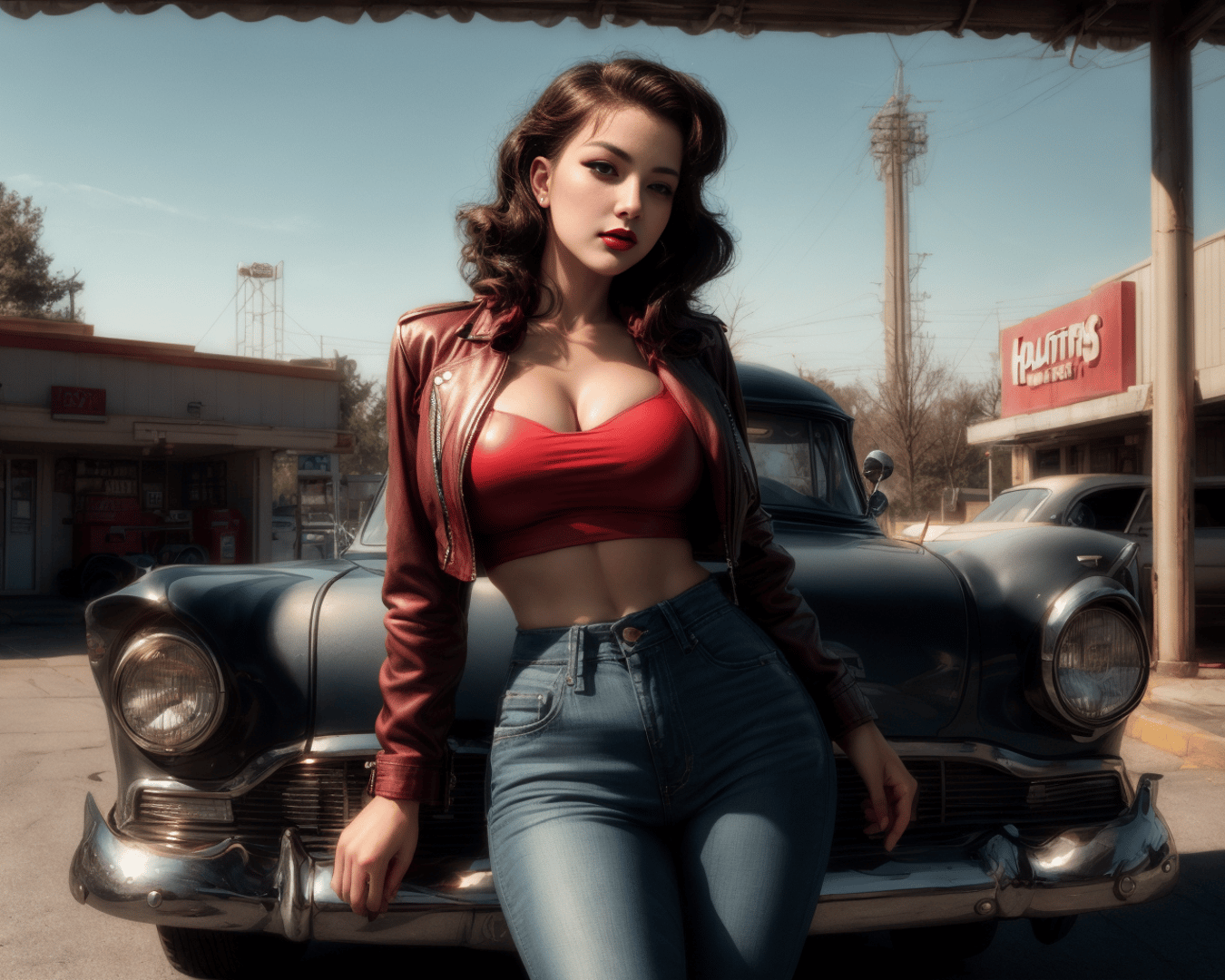 AI generated wallpaper featuring woman, car