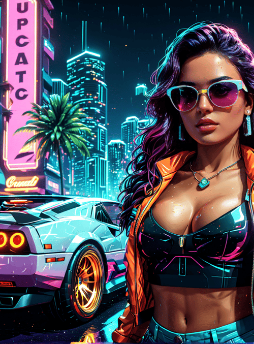 woman, car, city