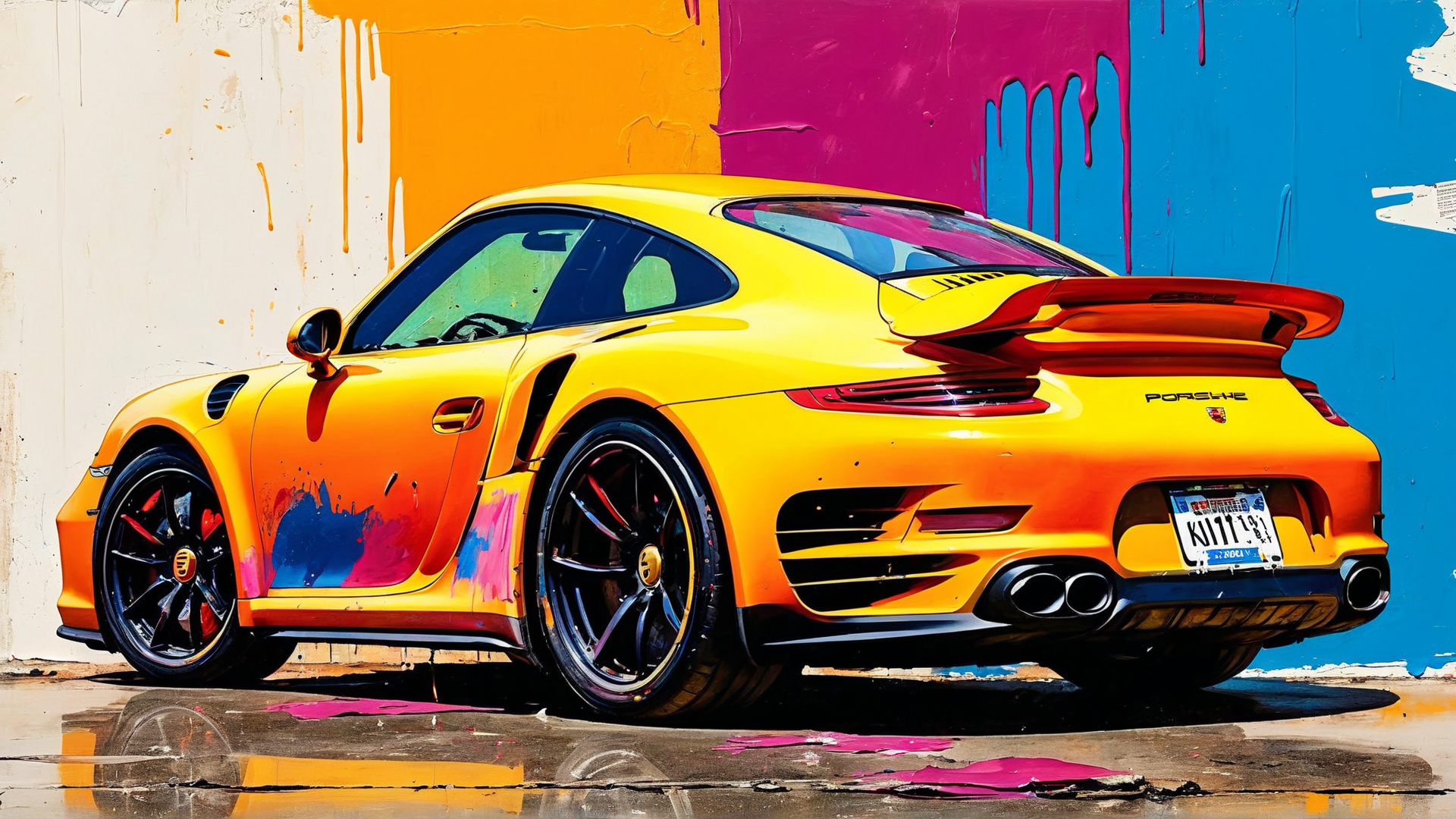 AI generated wallpaper featuring Porsche, car, wall, paint, street