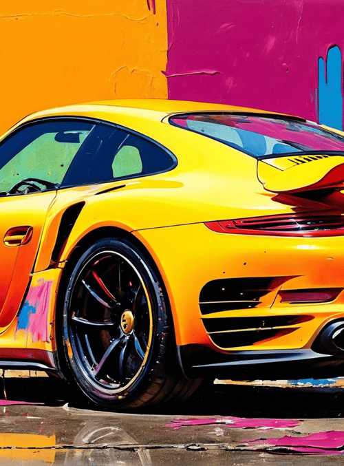 Porsche, car, wall, paint, street