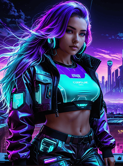 woman, cyberpunk, cityscape