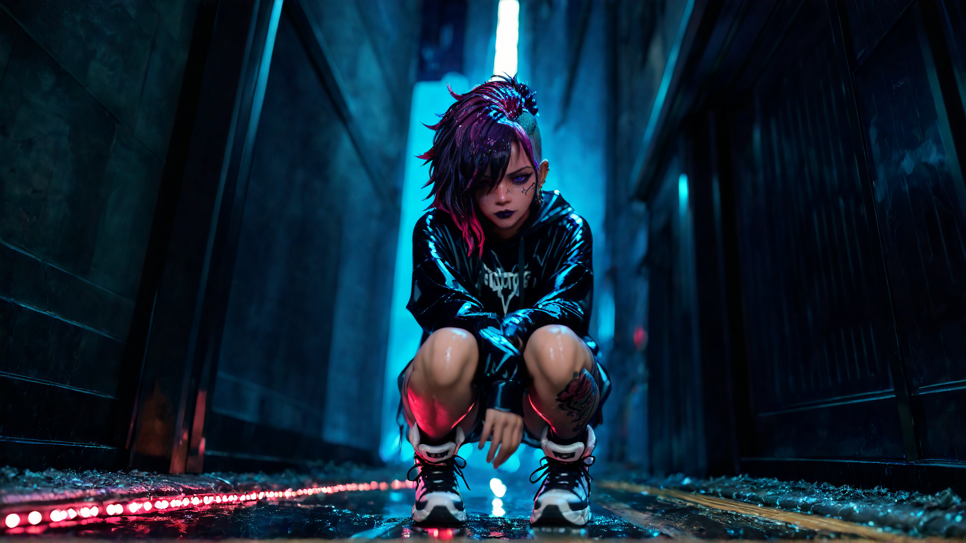 AI generated wallpaper featuring cyberpunk, person, girl