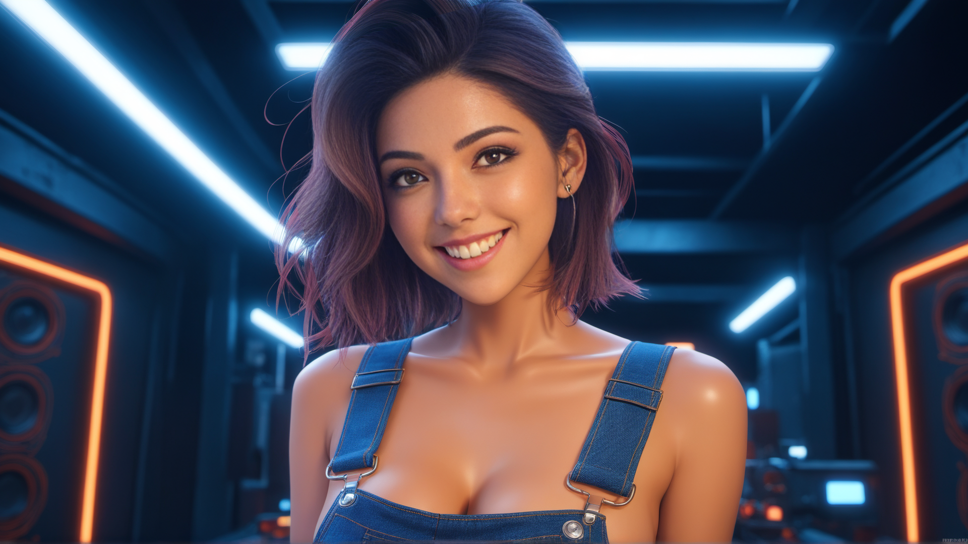 AI generated wallpaper featuring woman, overalls