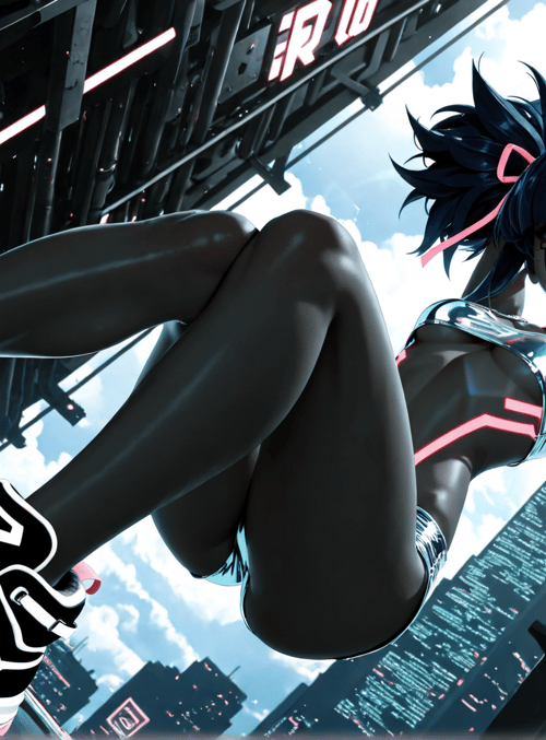 cyborg, anime girl, cityscape, futurism, urban, digital