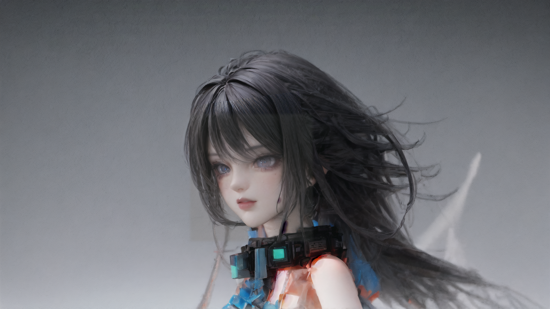 AI generated wallpaper featuring doll, cyberpunk, anime