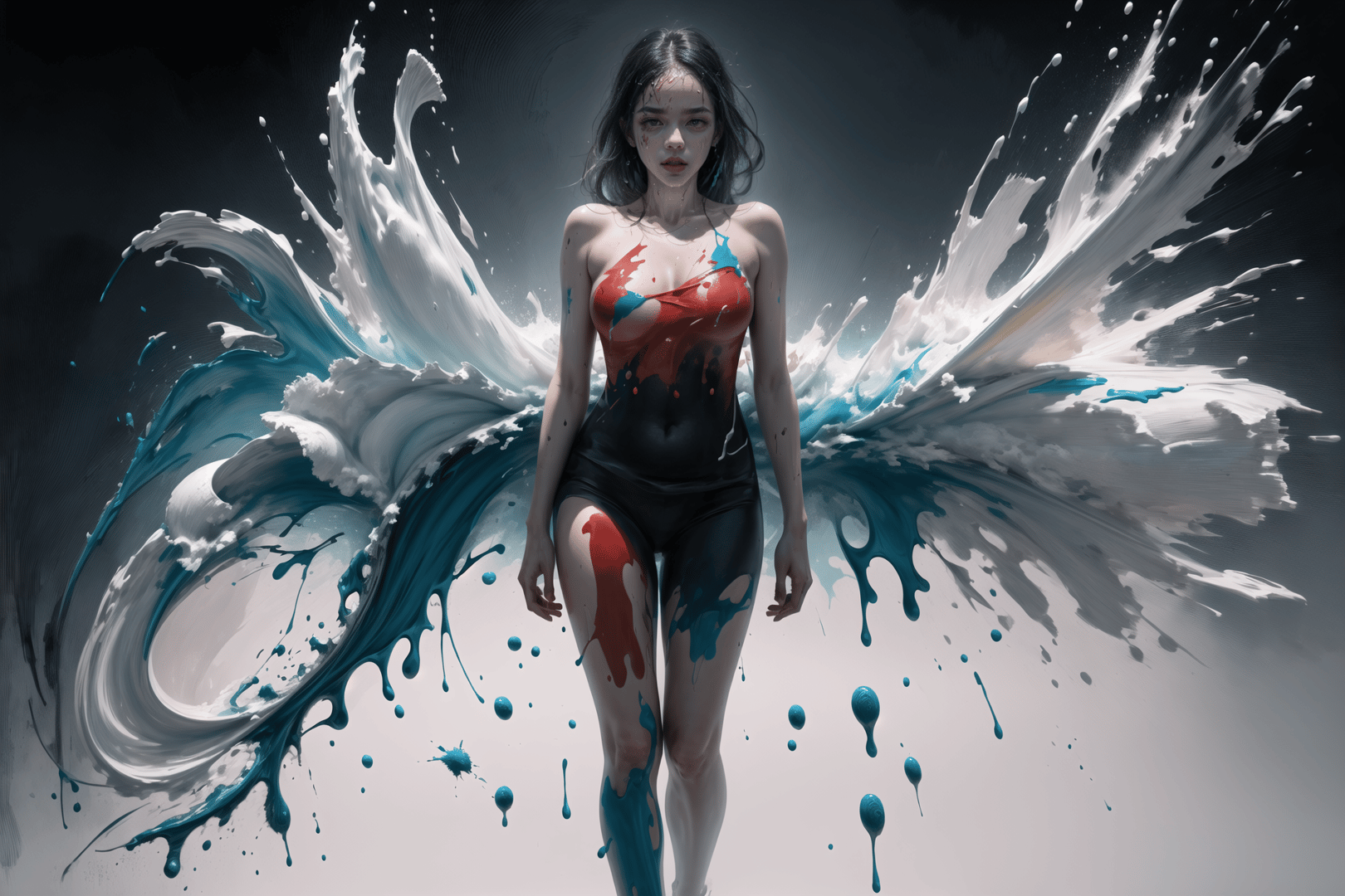 AI generated wallpaper featuring woman, paint, splatter