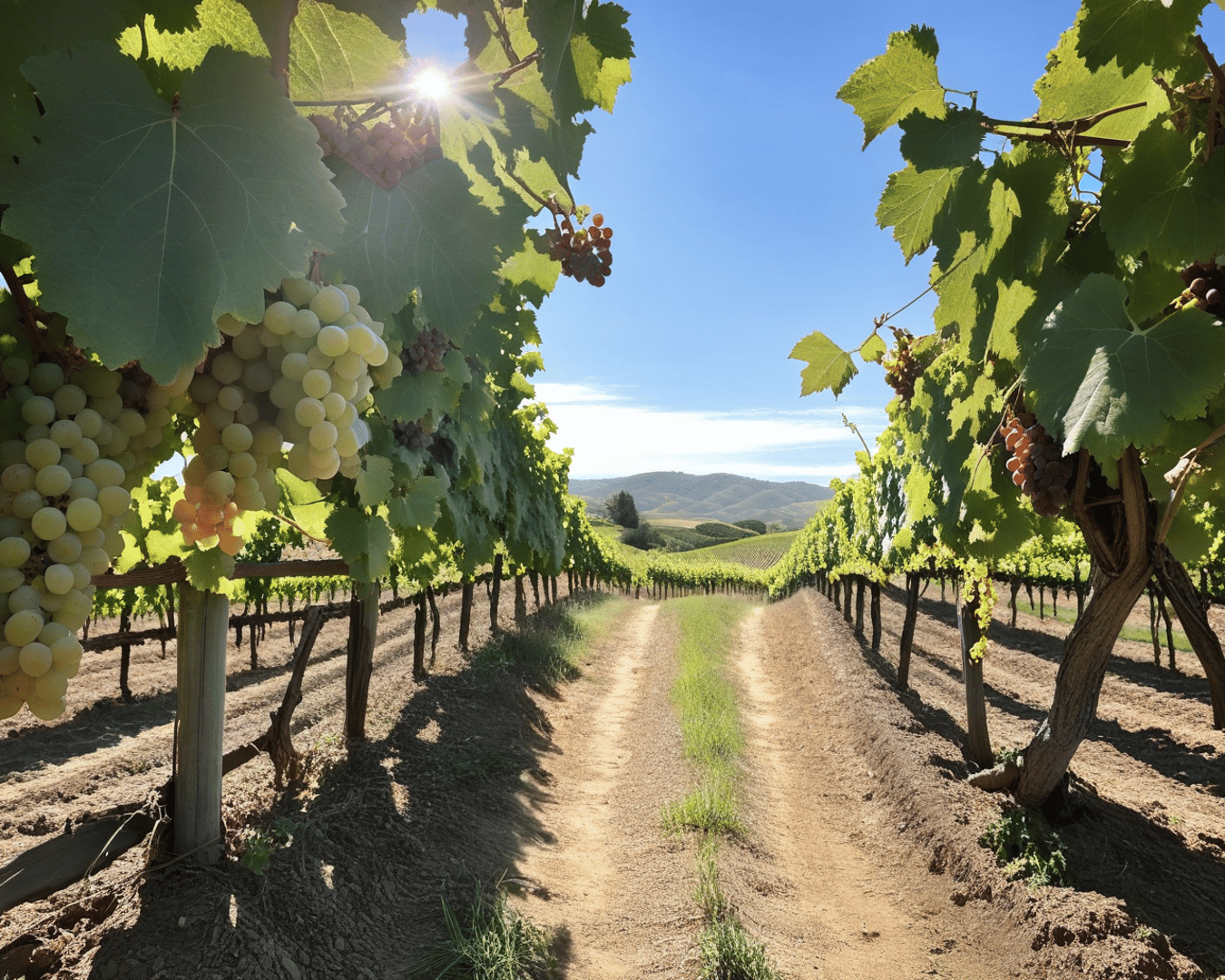 AI generated wallpaper featuring grapes, vineyard, path