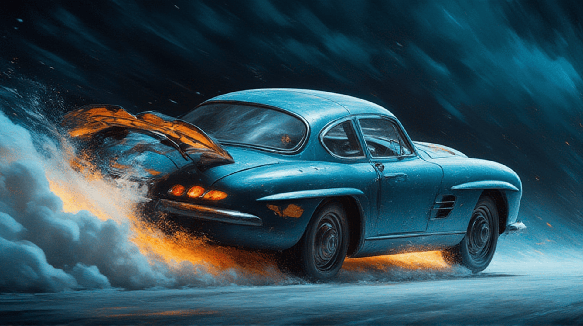 AI generated wallpaper featuring car, supercar, sports car, vintage car, classic car, automobile, vehicle, speed, drag, burnout