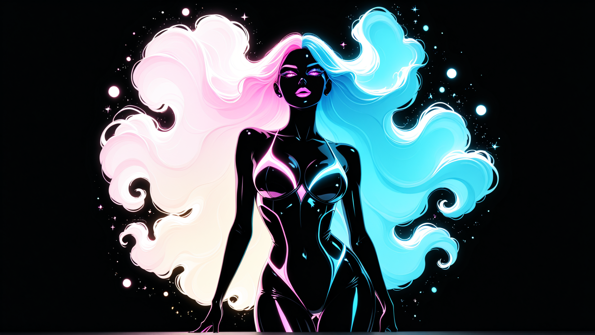 AI generated wallpaper featuring woman, hair, silhouette