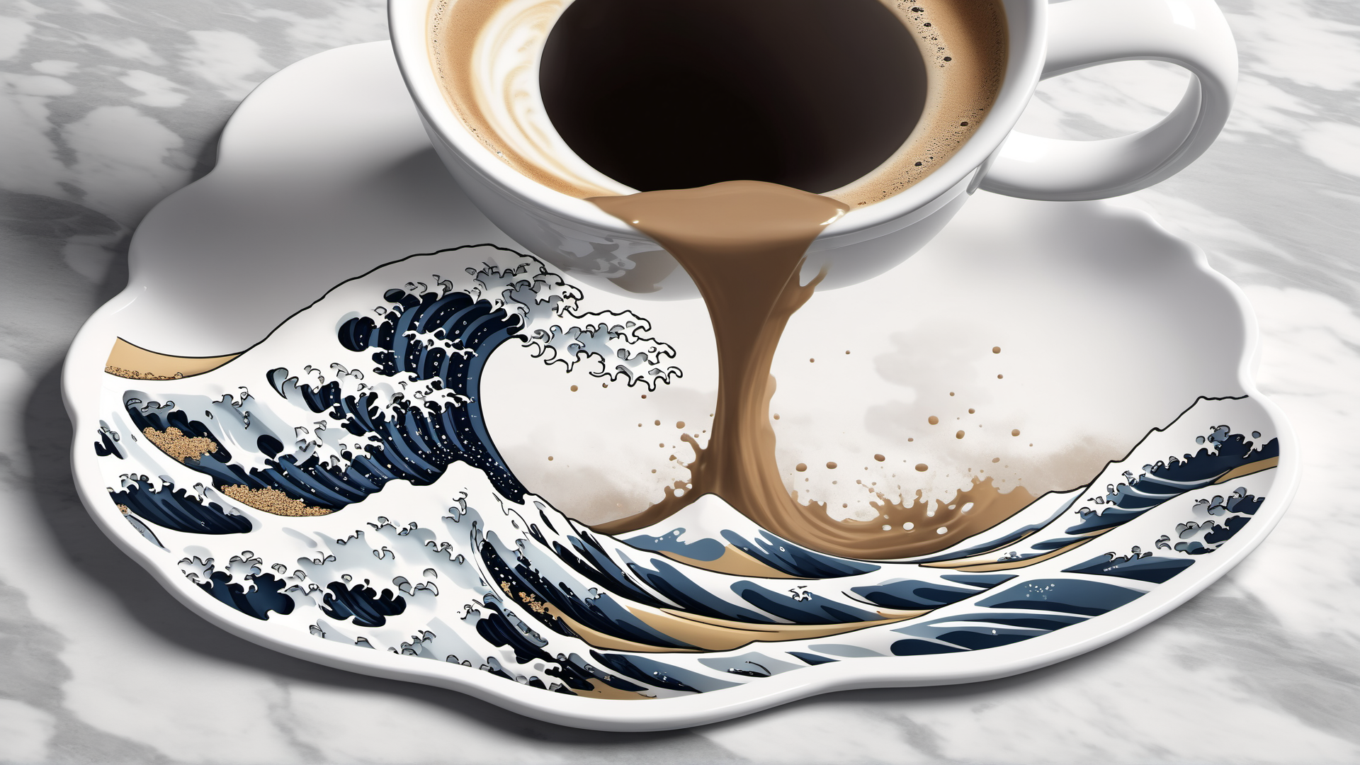AI generated wallpaper featuring coffee, wave, plate