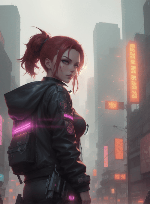 woman, city, neon