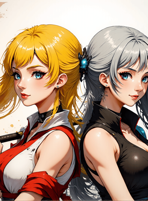 girls, anime, characters, sword, hair