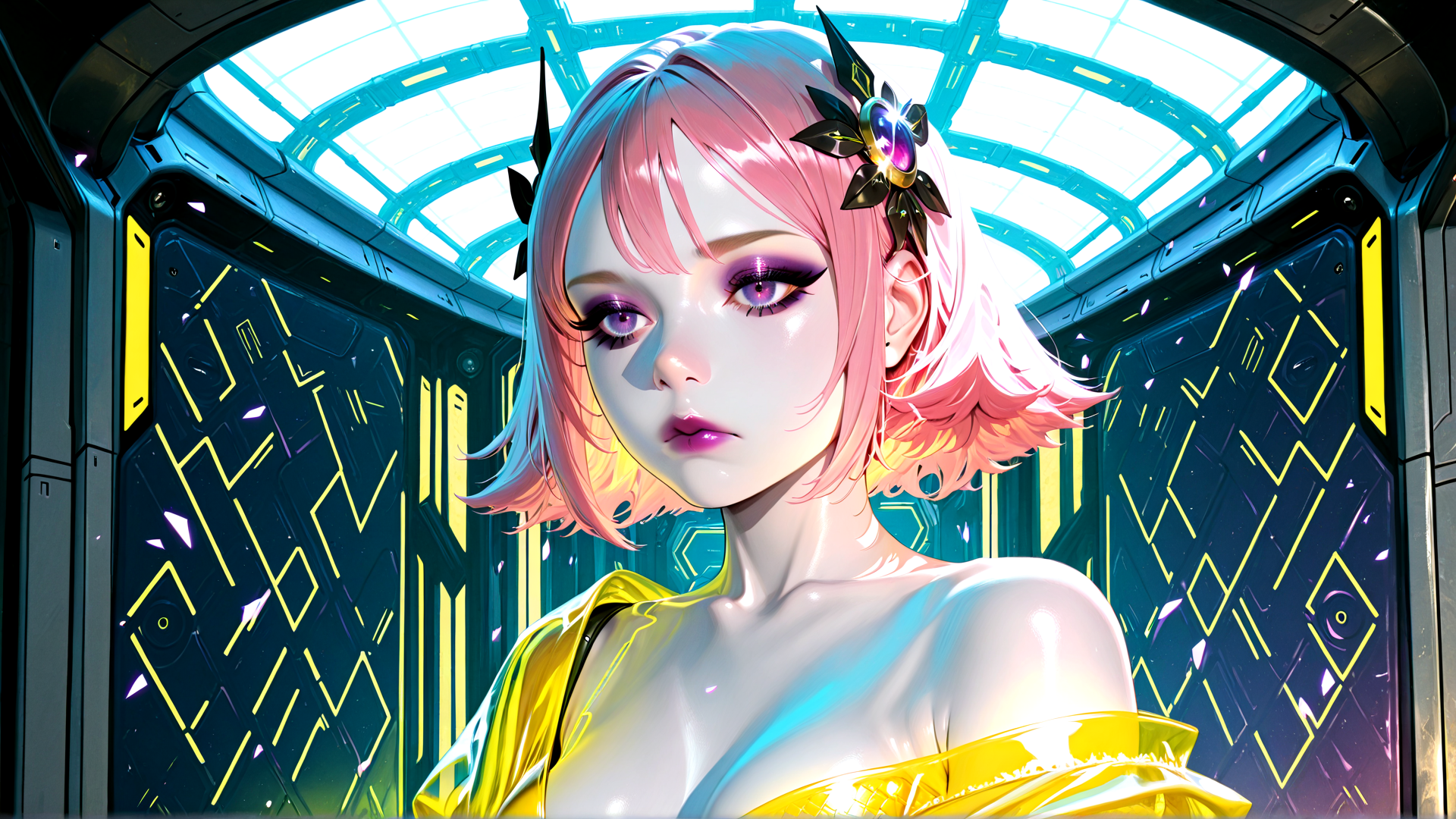 AI generated wallpaper featuring woman, cyberpunk, character, anime
