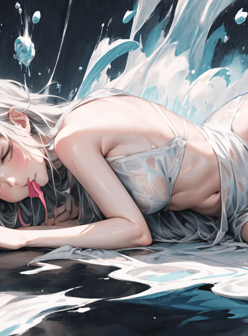 woman, water, anime