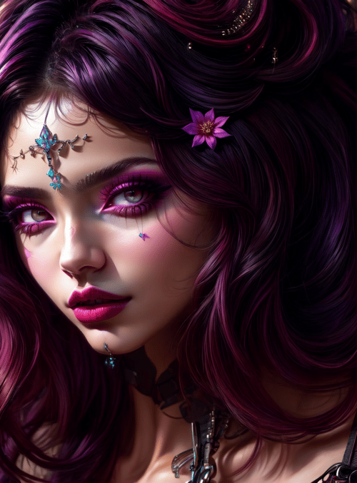 woman, hair, fashion, headband, flower, choker, glasses, shoulder, necklace, lips
