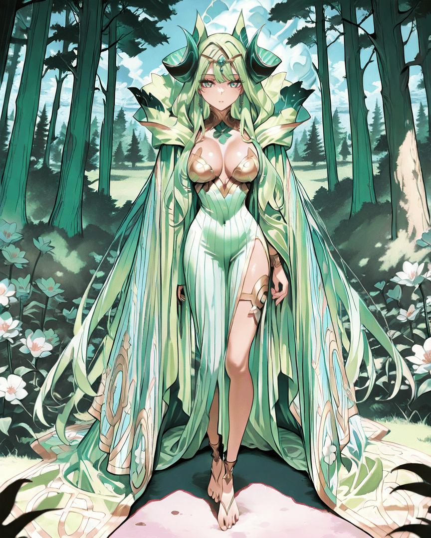 AI generated wallpaper featuring goddess, nature, forest