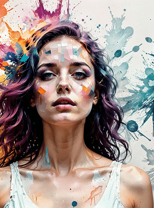 woman, art, portrait, paint, splash, ink, spray, color, canvas, splash