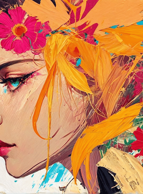 woman, flowers, feathers