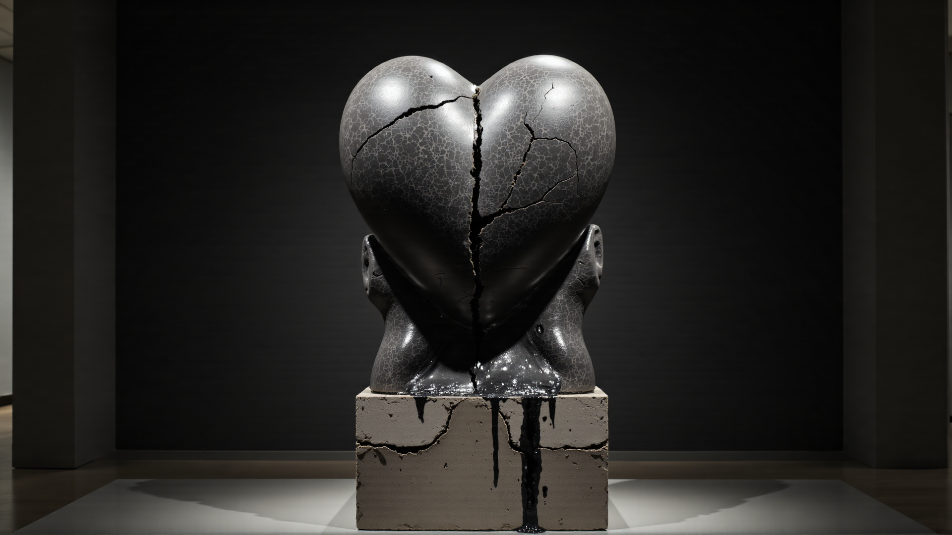 AI generated wallpaper featuring heart, sculpture, cracked, hands, base, art