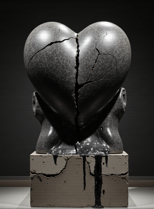 heart, sculpture, cracked, hands, base, art